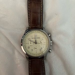 Silver Michael Kors Watch with brown leather band